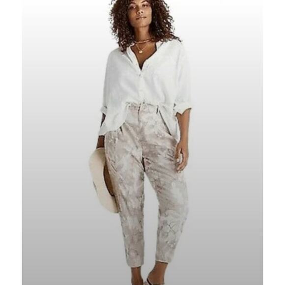 Anthropologie Pants Frannie Women Plus Linen Blend Tapered Camo Pants 20W - Picture 1 of 9